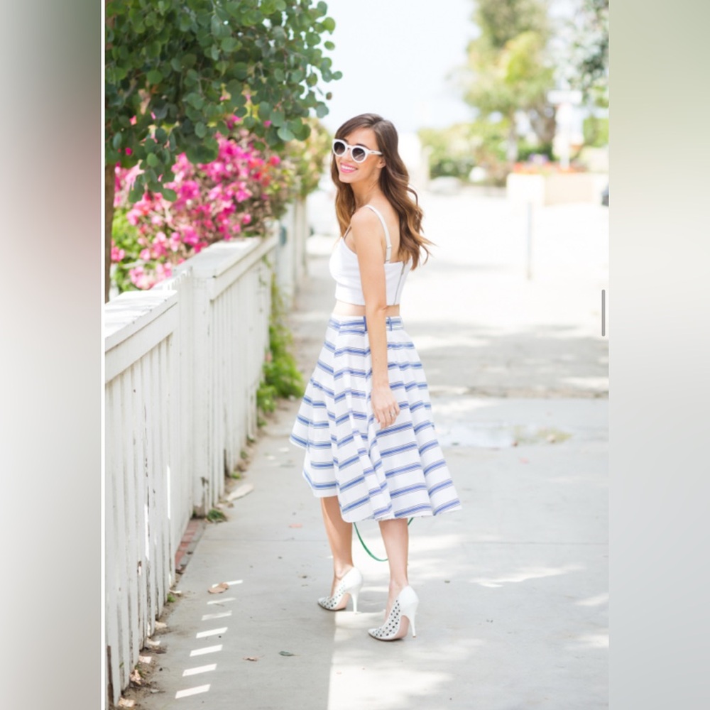 Rebecca Minkoff Misty Skirt in Santorini Blue Striped Asymmetrical Cotton Size 6 - Picture 3 of 16